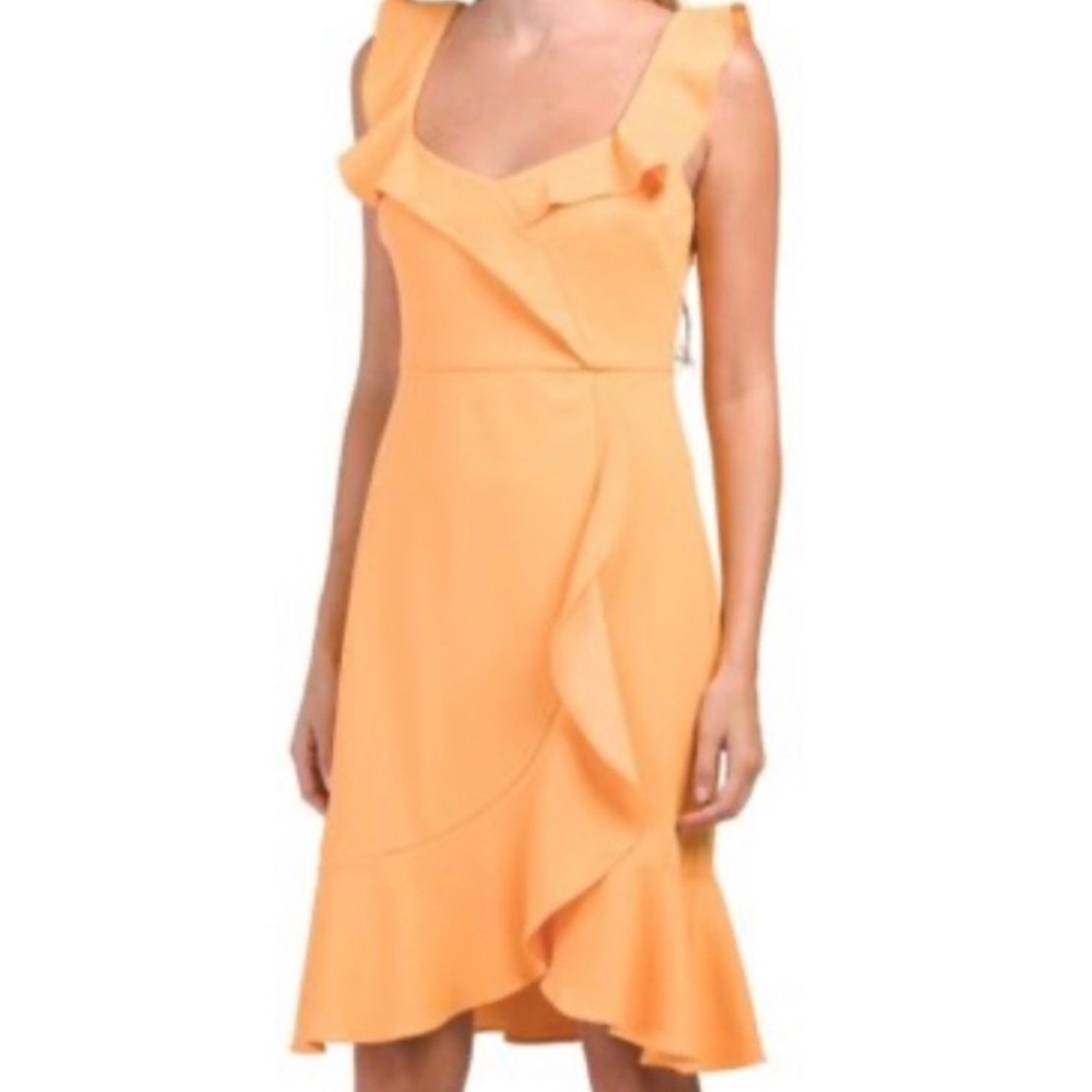 NWT Laundry by Shelli Segal Women's 10 Orange Ruffle Tank Dress Zip back